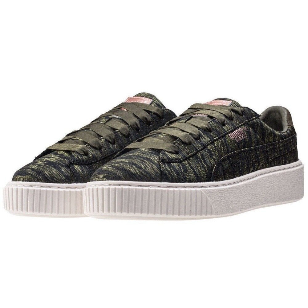 Puma Basket Platform Velvet Rope Olive Night Metallic Sneakers Womens Size 11